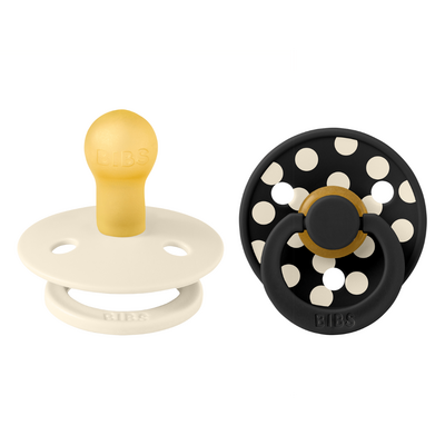 Bibs - set 2 suzete colour studio collection polka dots, tetina rotunda, 0 luni+-ivory/black bbb11034101
