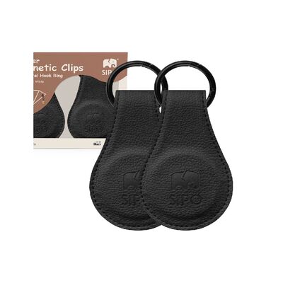 Clips magnetici din piele ecologica pentru Carucior, Set 2, Negru