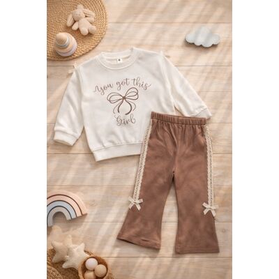 Costumas bymurat cu imprimeu you got this girl si fundite decorative, set confortabil pentru fetite bk10184-1-26