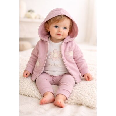 Set 3 piese my bella cu hanorac, bluza si pantaloni, model cu flori brodate pentru fetite b 259340-1-32