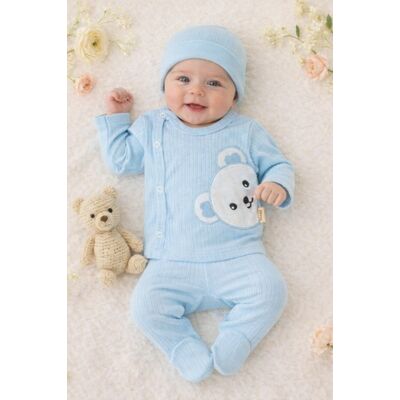 Set nana 3 piese bebelusi – bluza, pantaloni si caciulita din bumbac 100% ursulet bleu nana1