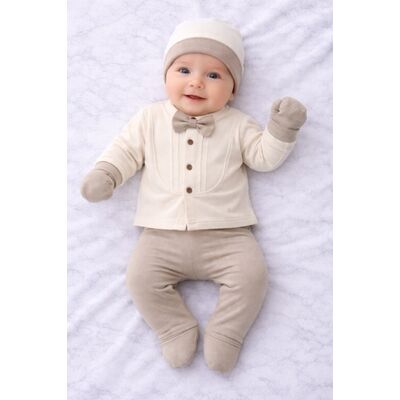 Set papion cu nasturi serde baby 0-3 luni – outfit complet nou-născut bka2035-25