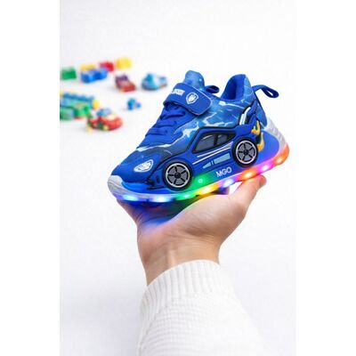 Adidasi cu luminite pentru baietei - masinuta albastra super led adled-1-2