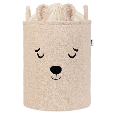 Cos Premium Fluffy Toy Boucle Bear, 43 litri, pliabil cu manere rezistente, Beige