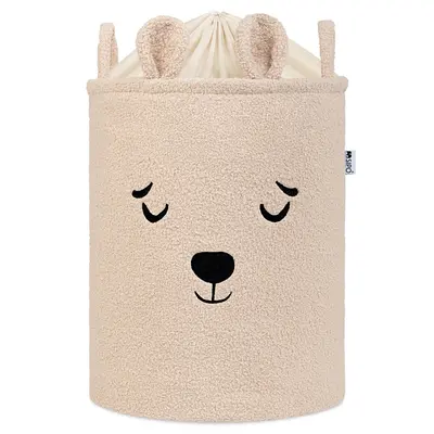 Cos Premium Fluffy Toy Boucle Bear, 43 litri, pliabil cu manere rezistente, Beige