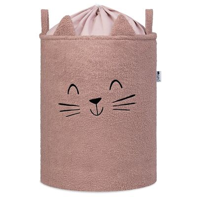 Cos Premium Fluffy Toy Boucle Cat, 43 litri, pliabil cu manere rezistente, Pink