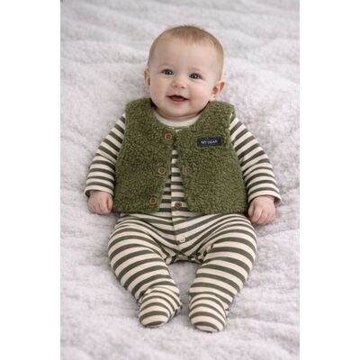 Salopeta bebe cu dungi verzi si vesta pufoasa bymurat, costum calduros si confortabil pentru sezon rece by10125-1-29