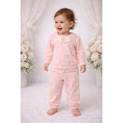 Set copii bymurat roz cu guler decorativ și pantaloni comozi bya10256-1-35
