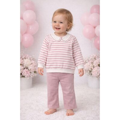 Set cu dungi bymurat cu bluză în dungi și pantaloni bej comozi bm10234-1-29