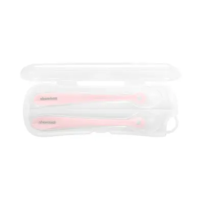 Set doua lingurite din silicon in cutie transport , 4luni+, Pink