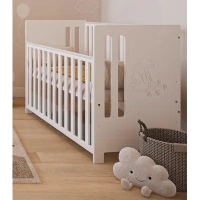 Patut Din Lemn Pasarele Alb 120a 60 Cm Laterala Culisanta    Protectie Silicon Pentru Dentitie    En 716-1 Pjbptaszki_w