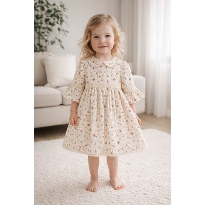 Rochita fetita eleganta cu imprimeu floral guler rotund si maneci evazate trpb0211