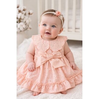 Rochita fetita roz broderie eleganta cu fundita design premium bebelusi copii trpb0220