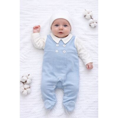 Salopeta bebelusi baiat albastra bumbac eleganta cu guler body integrat trpb0208