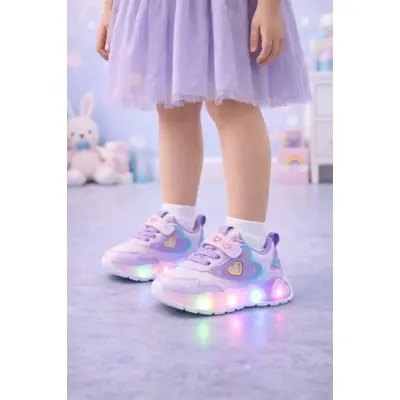 Adidasi sidefati cu luminite - purple hearts adtui11