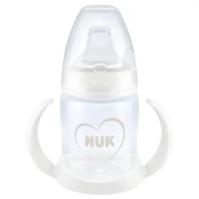 Biberon Nuk First Choice PP 150 ml, Control Temperatura, Tetina Invatare Silicon 6-18 luni, Alb