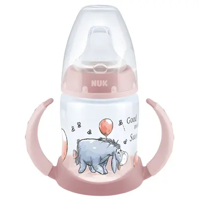 Biberon Nuk First Choice PP 150 ml, Control Temperatura, Tetina Invatare Silicon 6-18 luni, Disney Roz