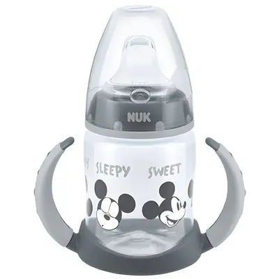 Biberon Nuk First Choice PP 150 ml, Control Temperatura, Tetina Invatare Silicon 6-18 luni, Mickey Albastru