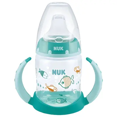 Biberon Nuk First Choice PP 150 ml, Control Temperatura, Tetina Invatare Silicon 6-18 luni, Verde