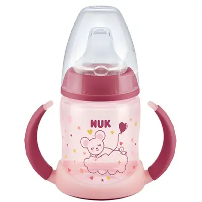 Biberon Nuk First Choice PP 150 ml, Toarte Fluorescente, Tetina Invatare Silicon, Roz