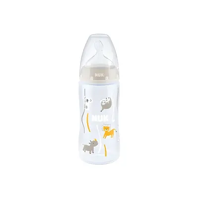 Biberon Nuk First Choice PP 300 ml, Control Temperatura, Tetina Silicon 0-6 luni, Alb Animale