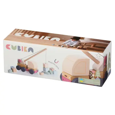 Jucarie din lemn, Cubika, Macara Magnetica - Pastel