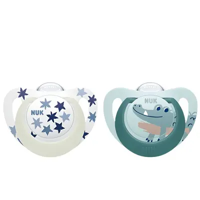 Suzeta Nuk Star Day  Night Silicon M3 18-36 luni, Set 2 bucati, Crocodil