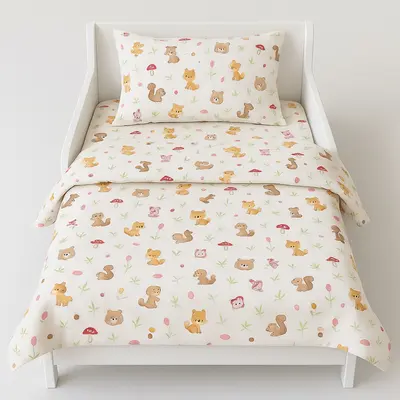 Set 5 piese Lenjerie Forest saltele 140x70 compatibile cu pat 2-8 ani + Pilota + Perna - ASC6427968008017