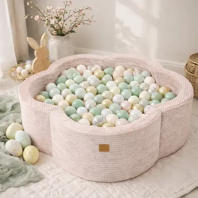 Piscina Cu Bile Meowbaby    Boho Spring  ,   Aesthetic Pink Flower, Spuma Moale, Roz Pudrat, 200 Bile Incluse Pjbbafop00-9149