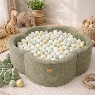 Piscina Cu Bile Meowbaby   Safari Baby ,   Aesthetic Khaki Flower, Spuma Moale, 200 Bile Incluse Pjbbafog00-4046