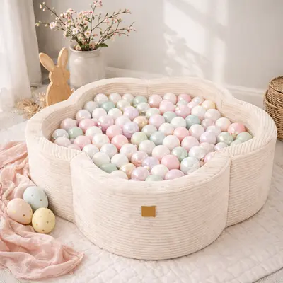 Piscina Cu Bile Meowbaby   Vanilla Blush ,   Aesthetic Vanilla Flower, Spuma Moale, Ecru, 200 Bile Incluse Pjbbafw00-6128