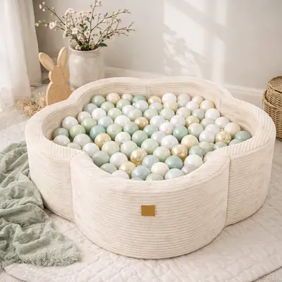 Piscina Cu Bile Meowbaby   Vanilla Sage ,   Aesthetic Vanilla Flower, Spuma Moale, Ecru, 200 Bile Incluse Pjbbafw00-5363