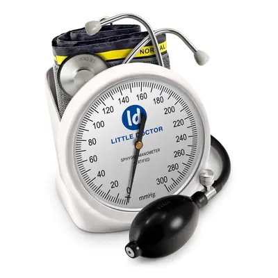 Tensiometru mecanic Little Doctor LD 100, stetoscop inclus, Suport de birou, Spatiu de depozitare manseta, Diametru manometru 11 cm, Alb BITld100