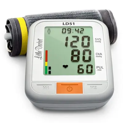 Tensiometru electronic de brat Little Doctor LD51, afisaj XXL, detector aritmie, indicator WHO, afisare data si timp, Alb Gri BITLD51