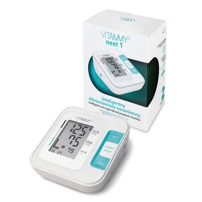 Tensiometru electronic de brat VITAMMY Next 1, mufa USB, detectie miscarea corpului, memorare 2 utilizatori, manseta 22-40 cm, Alb BITnext1
