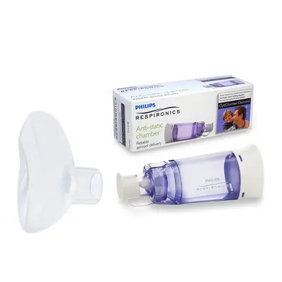 Set Camera de inhalare 1- 5 ani Philips Respironics Optichamber Diamond,  cu masca M compatibila, din silicon BITsetoptichamberMsilicon