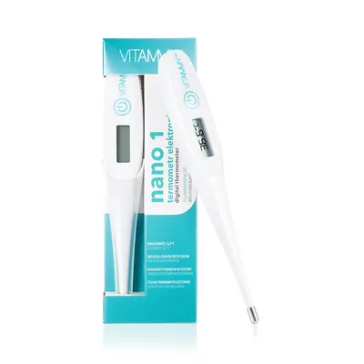 Termometru electronic tip stilou Vitammy Nano 1, functie alarma pentru febra, memorarea ultimei masuratori, husa protectie BITNano1
