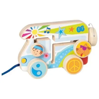 Jucarie de tras din lemn goki rulota vesela 54839, 1+ ani - okegoki54839