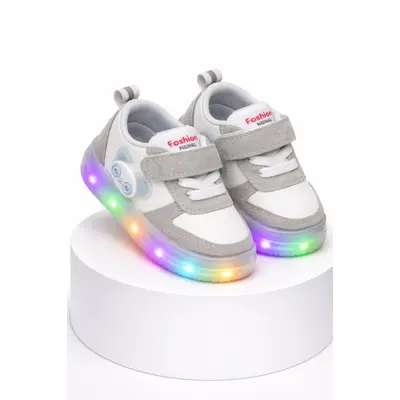 Adidasi gri cu luminite pentru baieti ursuletul panda adt-53