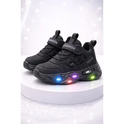 Adidasi negri cu luminite pentru baieti cyx adt-58