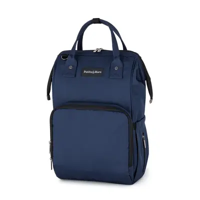 Rucsac pentru mamici, Petite&Mars, Jack, Cu 11 compartimente, Cu buzunare termice, Saltea de infasat inclusa, 30 x 42 x 15 cm, Albastru BYN507761