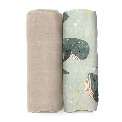 Set 2 scutece, Petite&Mars, Misty, Din muselina de bambus, Hipoalergenice, Dimensiuni mari, 120 x 120 cm, Certificate Oeko Tex Standard 100, Whale Song BYN417368