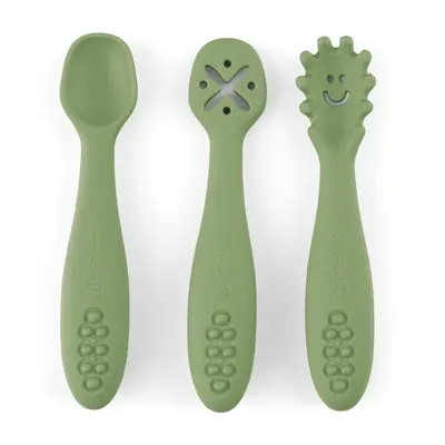 Set 3 lingurite, Petite&Mars, Take&Match, Din silicon, Diverse forme, Pentru supa, paste, alimente usoare, Dezvolta simturile si abilitatile senzoriale, Adecvate pentru masina de spalat vase, Fara BPA, 6 luni+, Sweet Pea, Verde BYN721766