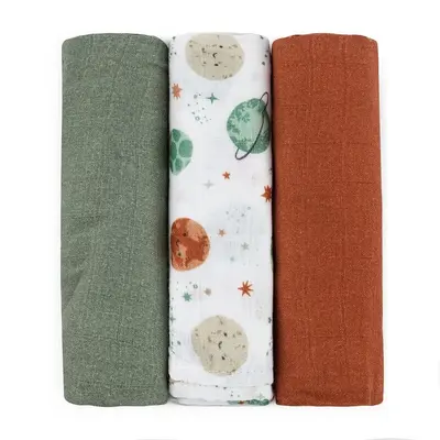 Set 3 scutece, Petite&Mars, Moussy, Din muselina de bambus, Hipoalergenice, 68 x 68 cm, Certificate Oeko Tex Standard 100, Celestial Planets BYN415367