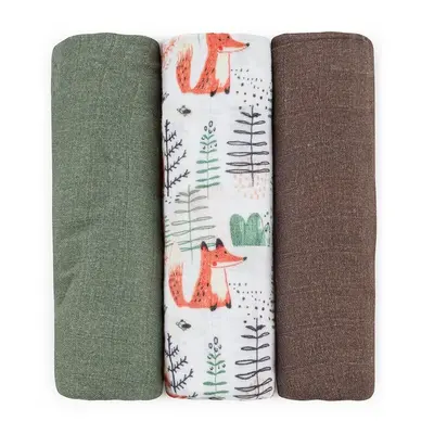 Set 3 scutece, Petite&Mars, Moussy, Din muselina de bambus, Hipoalergenice, 68 x 68 cm, Certificate Oeko Tex Standard 100, Forest Fox BYN415366