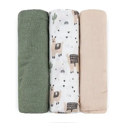 Set 3 scutece, Petite&Mars, Moussy, Din muselina de bambus, Hipoalergenice, 68 x 68 cm, Certificate Oeko Tex Standard 100, Lama Vibes BYN415365