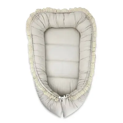 Cosulet bebelus, MimiNu, Premium, Pentru dormit, Baby Nest 55 x 75 cm, Cu Volanase si dantela, Husa 100% bumbac, Din bumbac certificat Oeko Tex Standard 100, Grey BYN6426972031400