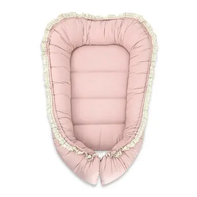 Cosulet bebelus, MimiNu, Premium, Pentru dormit, Baby Nest 55 x 75 cm, Cu Volanase si dantela, Husa 100% bumbac, Din bumbac certificat Oeko Tex Standard 100, Powder Pink BYN6426972031387