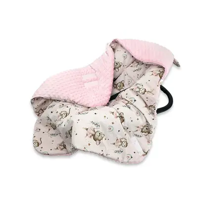 Paturica calduroasa, MimiNu, Pentru scoica, scaun auto/carucior, Cu gluga si urechi, Dimensiune 90x90 cm, Din Minky + Bumbac, Materiale certificate Oeko Tex Standard 100, Design, Little Ballerina Pink BYN6426972030809