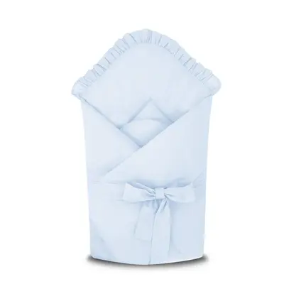 Paturica de infasat, MimiNu, Cu volanase, Cu multiple utilizari, Cu inchidere cu panglica, Dimensiune 75x75 cm, Din bumbac certificat Oeko Tex Standard 100, Colectia Royal, Blue BYN6426972030953